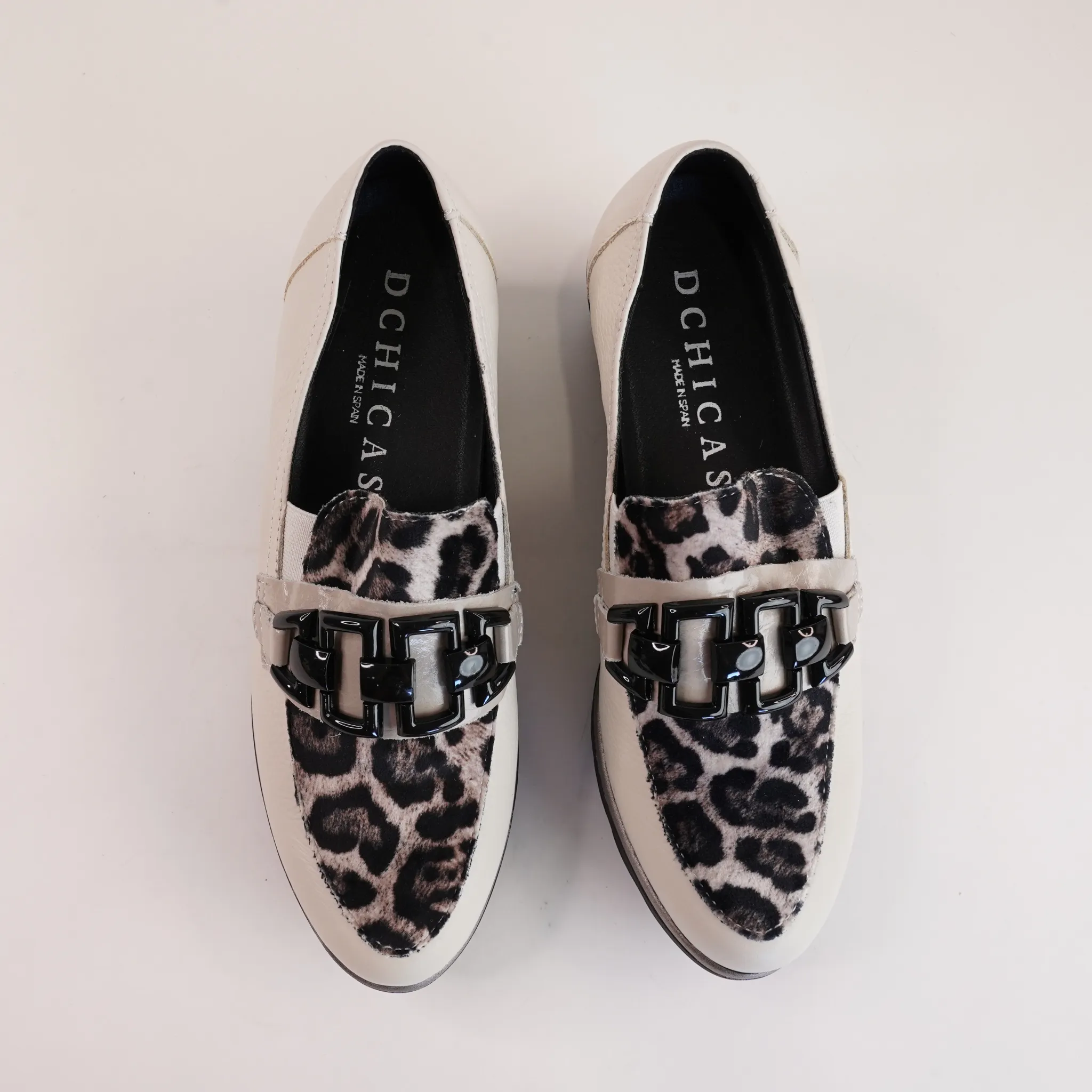 4668 White/Leopard Leather Loafers