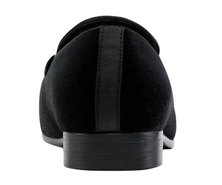 Amali Fay Black Men’s Velvet Slippers With Gold Chain