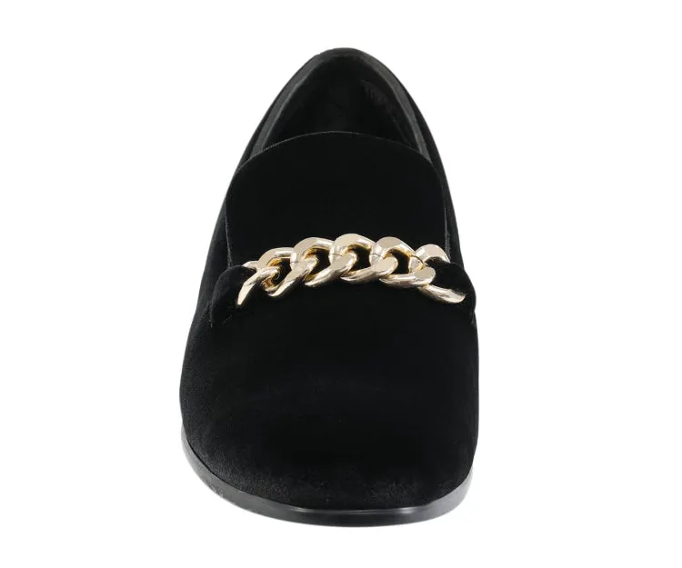 Amali Fay Black Men’s Velvet Slippers With Gold Chain
