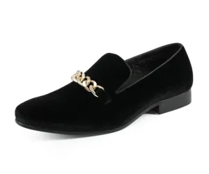 Amali Fay Black Men’s Velvet Slippers With Gold Chain