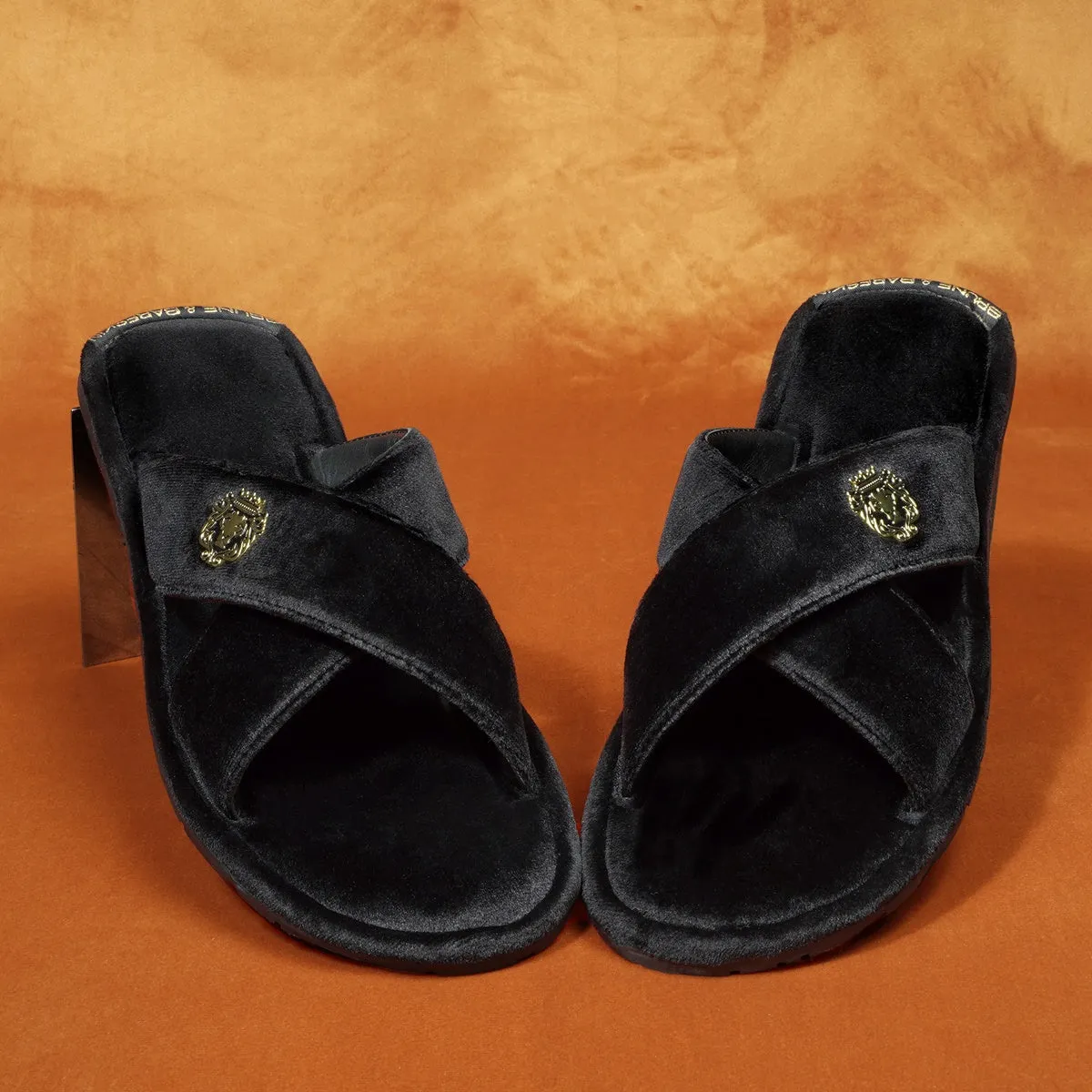 Black Cross Straps Comfy Velvet Slide-in Slippers By Brune & Bareskin