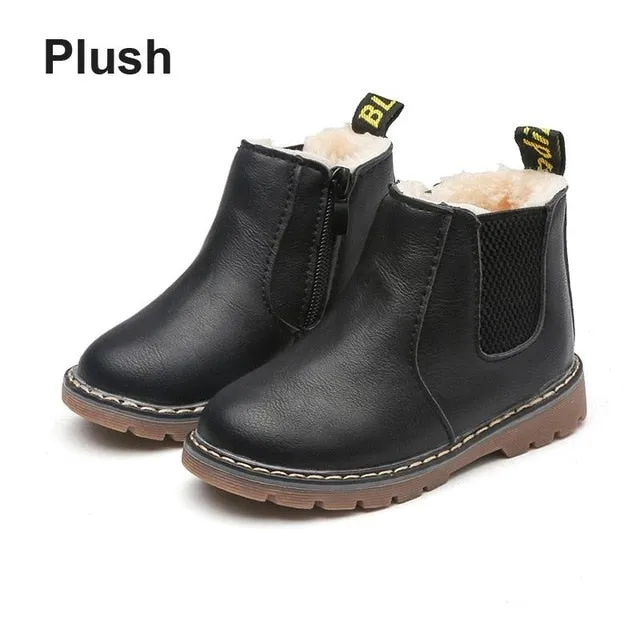 Children's Boots Fur Lined Short Ankle Waterproof Side Zipper Winter