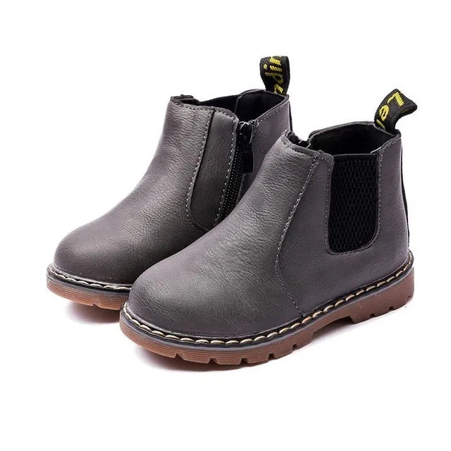 Children's Boots Fur Lined Short Ankle Waterproof Side Zipper Winter