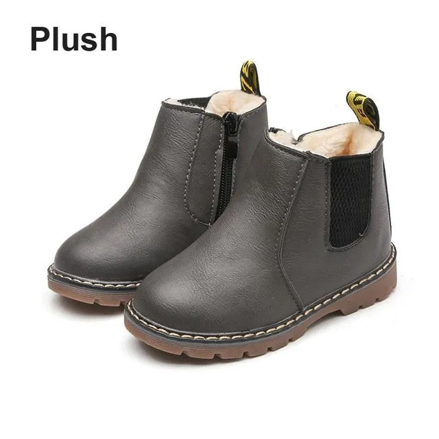 Children's Boots Fur Lined Short Ankle Waterproof Side Zipper Winter