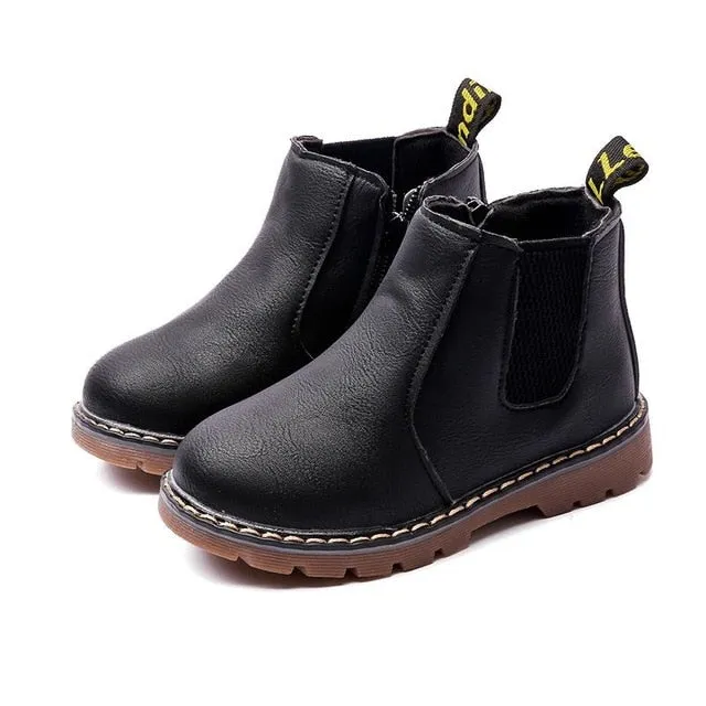 Children's Boots Fur Lined Short Ankle Waterproof Side Zipper Winter