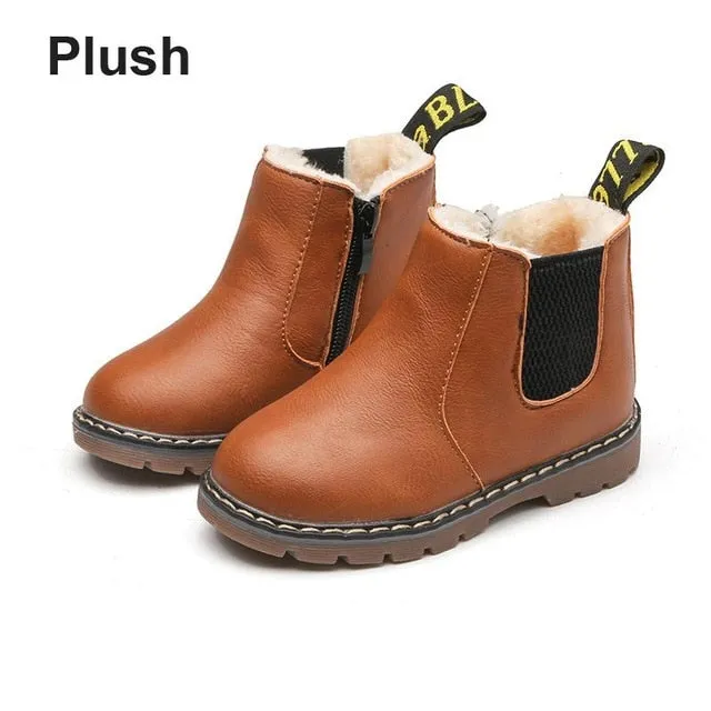 Children's Boots Fur Lined Short Ankle Waterproof Side Zipper Winter