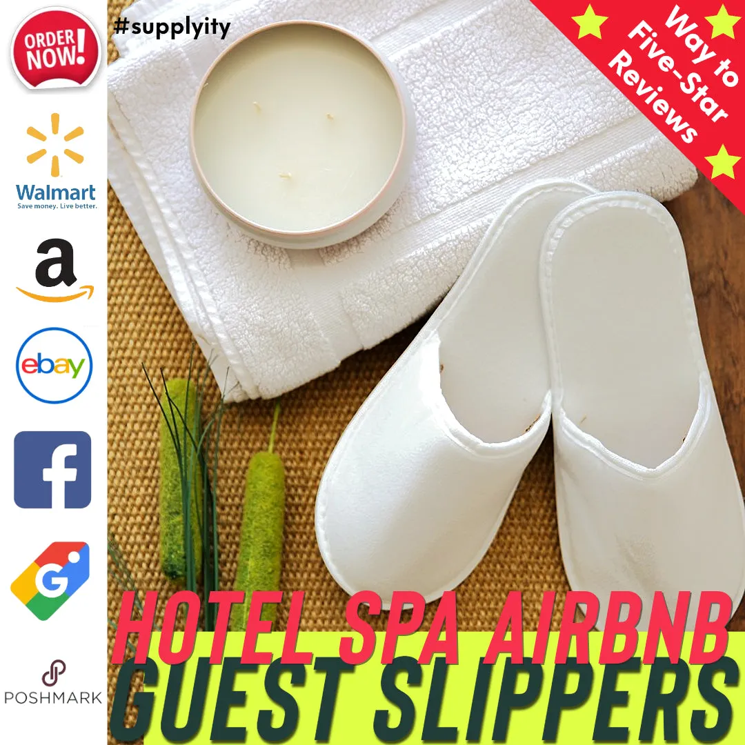 Chochili Fabric Packed Terry Cotton Disposable Hotel Slippers for Airbnb Spa Wedding Guests Adult Men Women Size 10 11, White