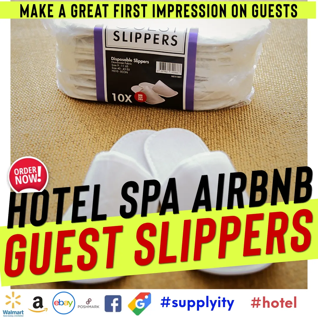 Chochili Fabric Packed Terry Cotton Disposable Hotel Slippers for Airbnb Spa Wedding Guests Adult Men Women Size 10 11, White