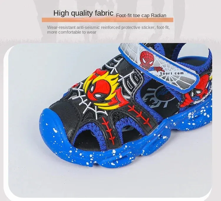 Disney LED Sport Sandals Summer Cartoon Spiderman Sandals for Boys Casual Beach Shoe Soft Sole Kids Shoes