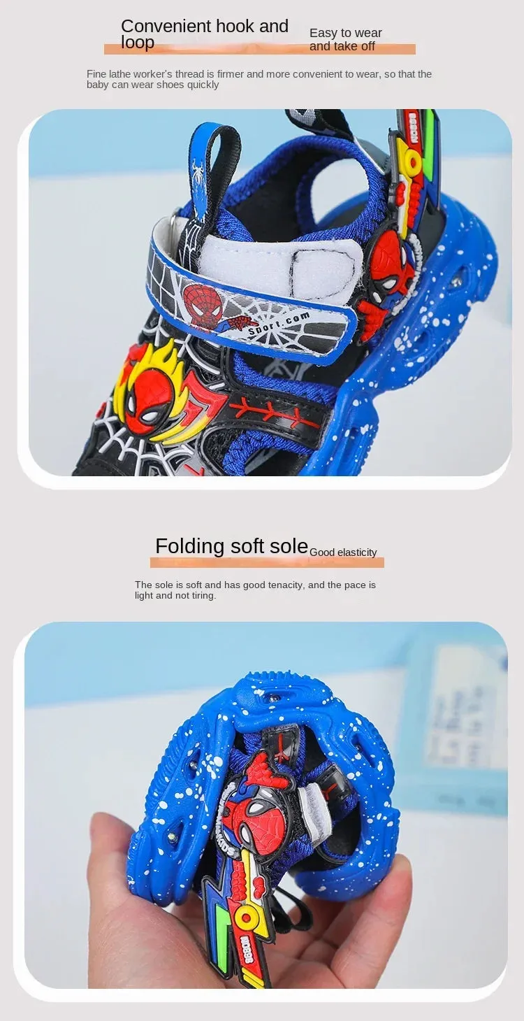 Disney LED Sport Sandals Summer Cartoon Spiderman Sandals for Boys Casual Beach Shoe Soft Sole Kids Shoes