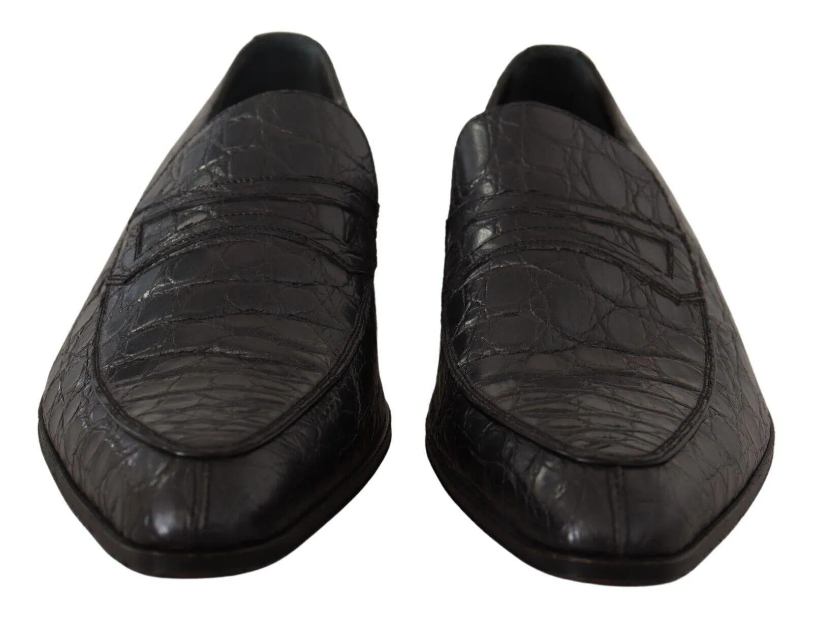 Dolce & Gabbana Gray Caiman Leather Formal Loafers Shoes