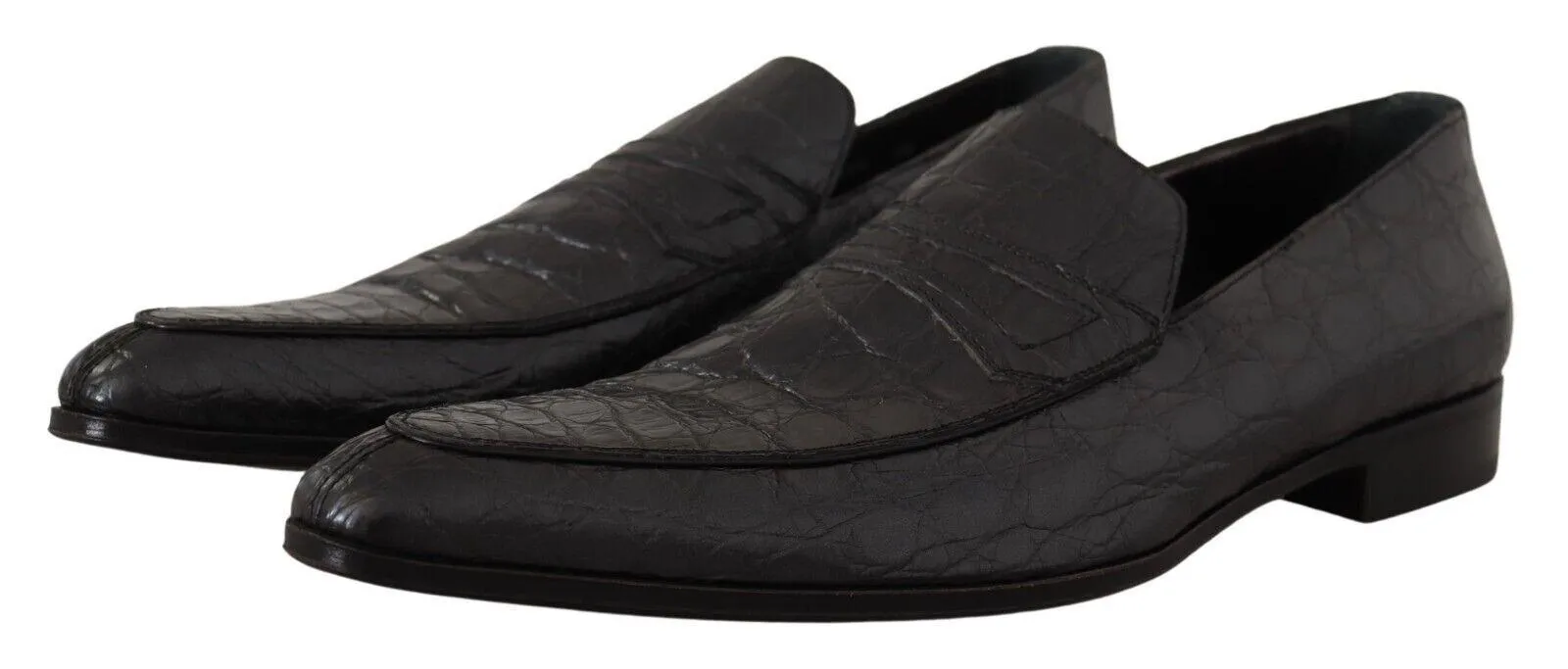 Dolce & Gabbana Gray Caiman Leather Formal Loafers Shoes
