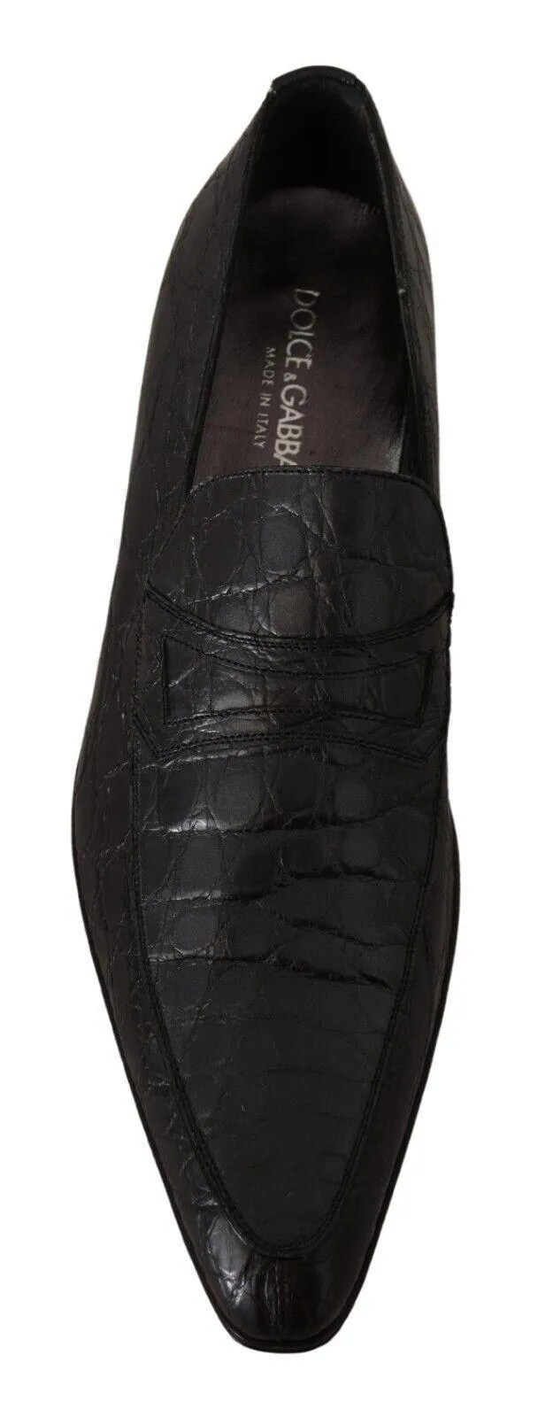 Dolce & Gabbana Gray Caiman Leather Formal Loafers Shoes