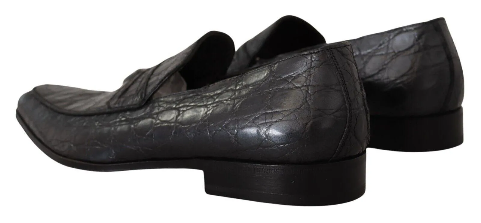Dolce & Gabbana Gray Caiman Leather Formal Loafers Shoes