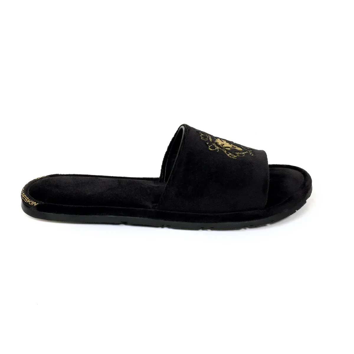 Embroidered Lion Logo Black Two Tone Full Velvet Women Slippers By Brune & Bareskin