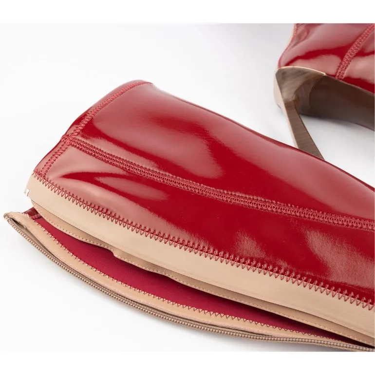 Fendi Red Pointed Toe Patent Leather Knee Boots