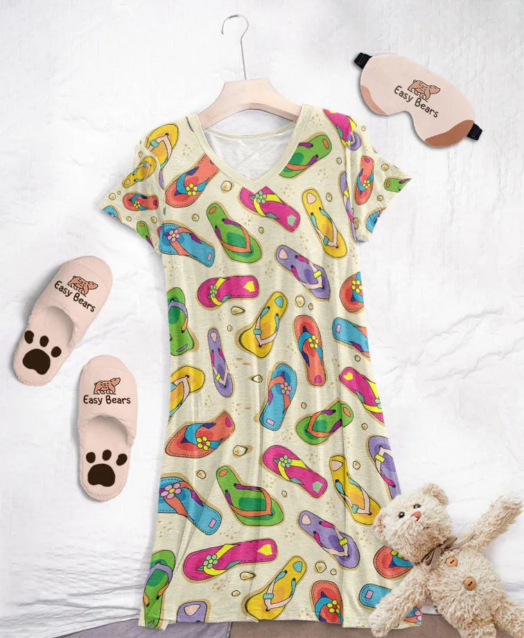 Flip Flops V-neck Nightshirts Colorful Flip Flops