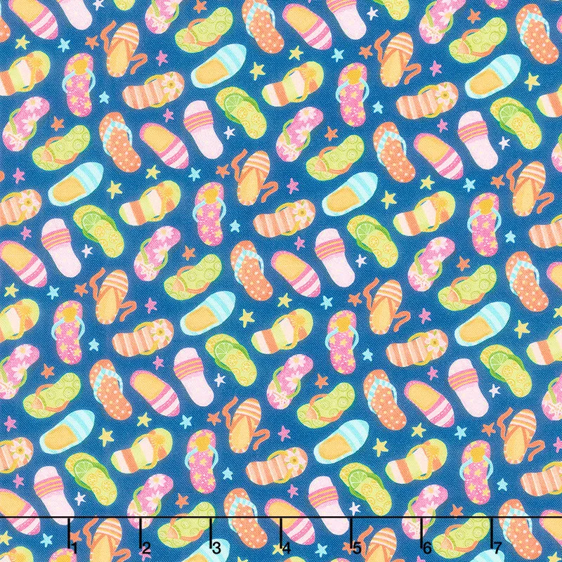 Forever Summer - Flip Flops Blue Yardage