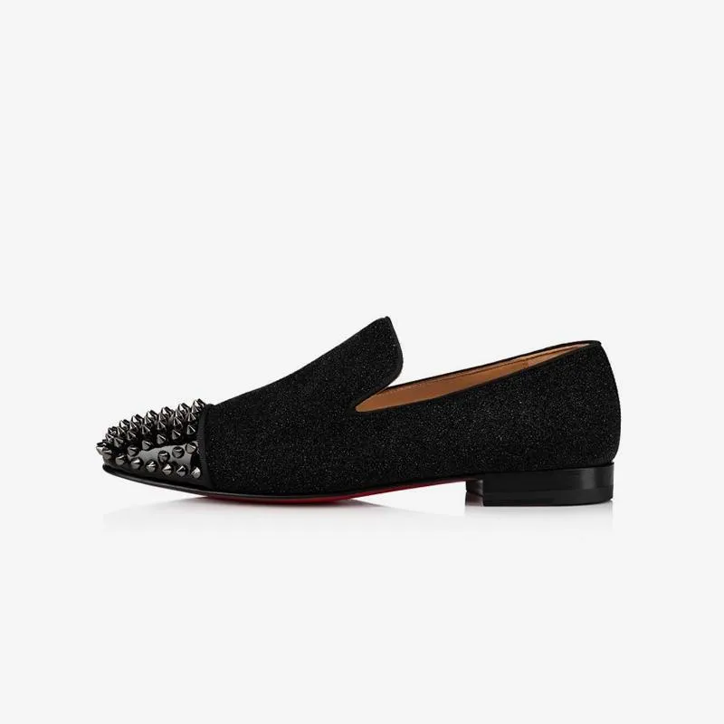 Glitter Flat Studs Spike Loafers Leather