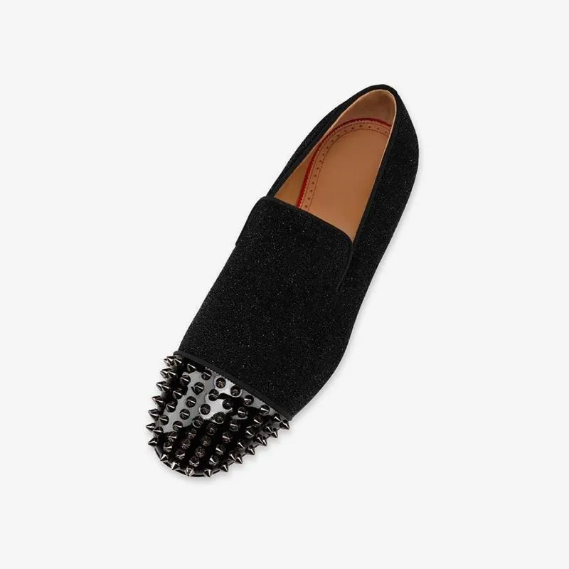 Glitter Flat Studs Spike Loafers Leather