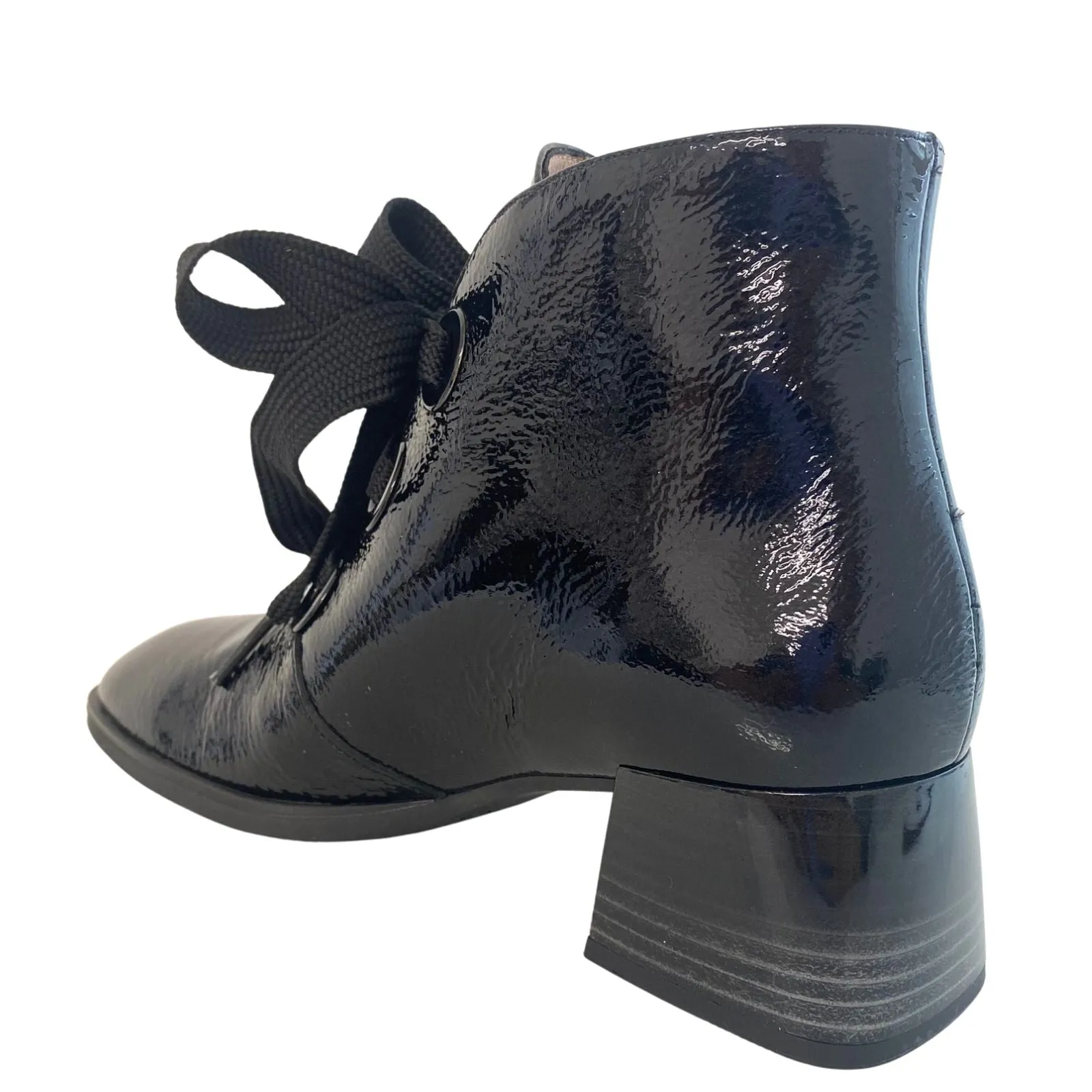Hispanitas Black Patent Leather Lace Up Ankle Boots