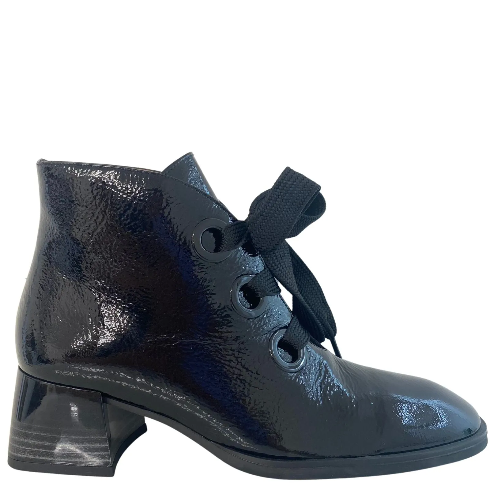 Hispanitas Black Patent Leather Lace Up Ankle Boots