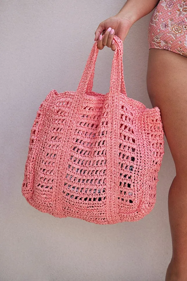 Large Raffia Beach Bag - Peach Sorbet