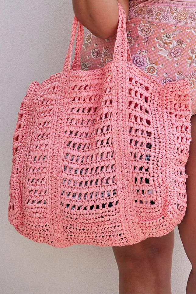 Large Raffia Beach Bag - Peach Sorbet