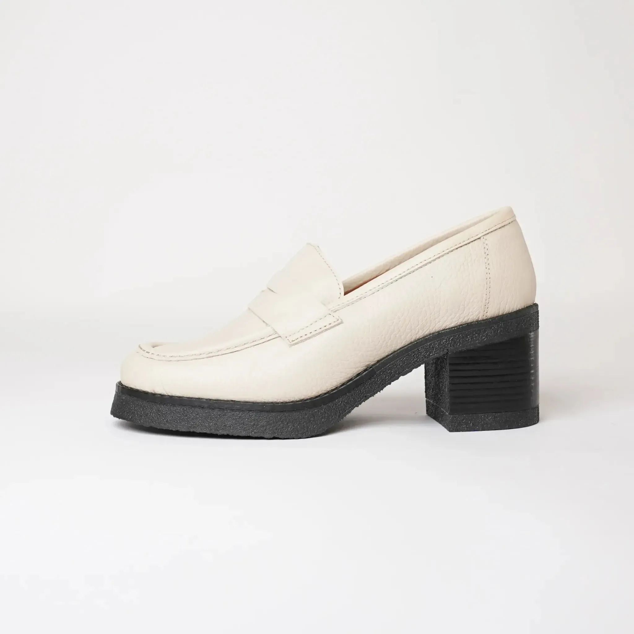 Maira Ivory Leather Heeled Loafers