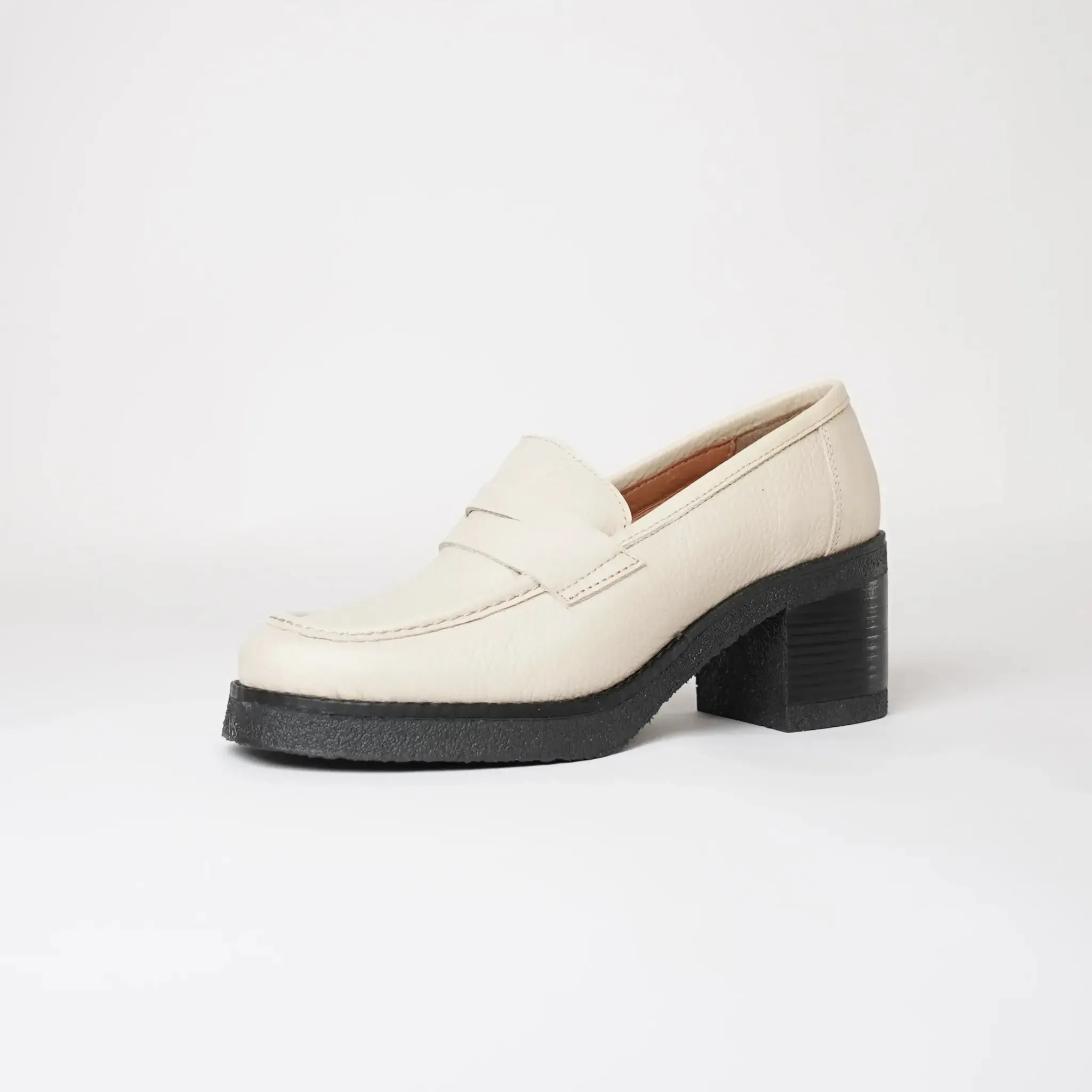 Maira Ivory Leather Heeled Loafers
