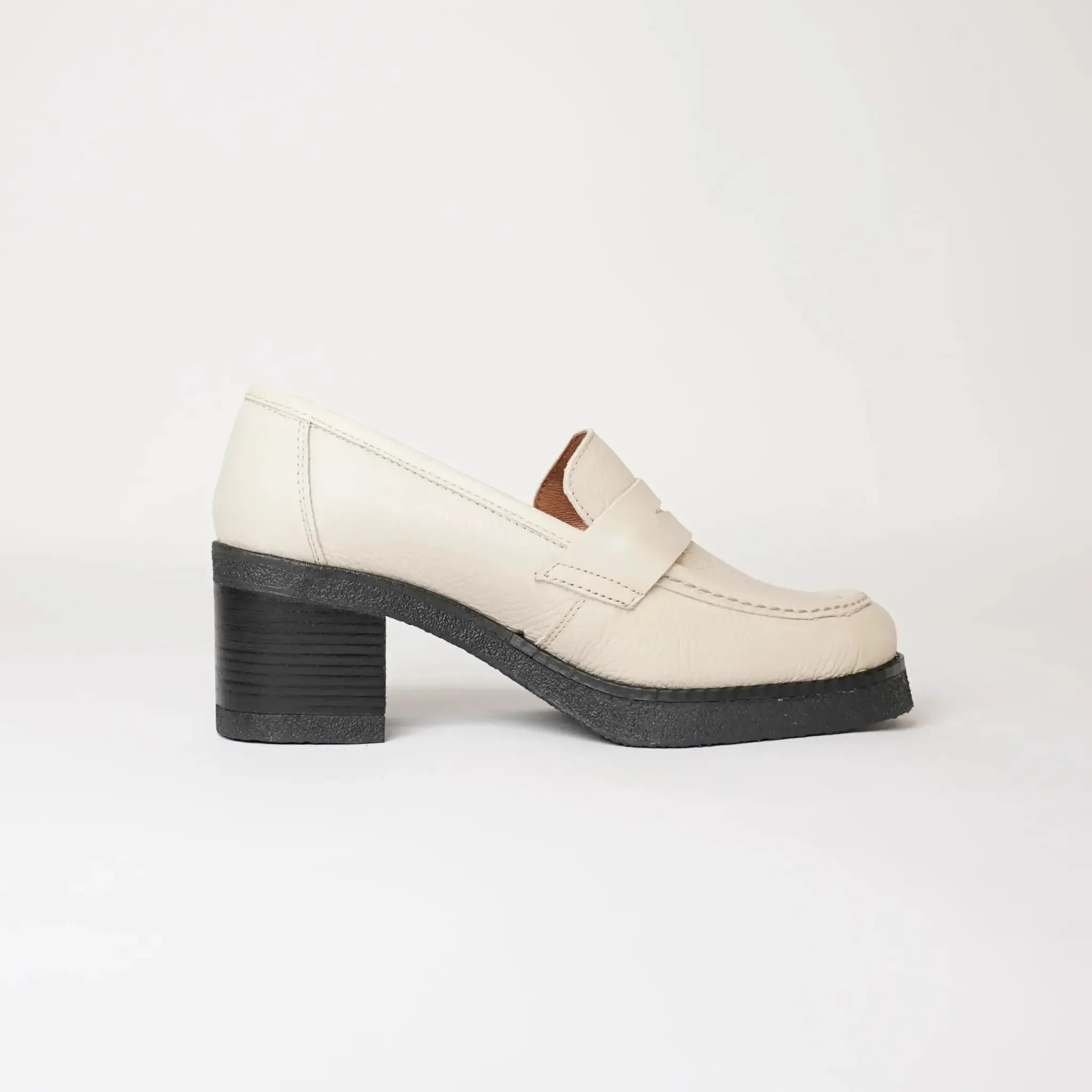 Maira Ivory Leather Heeled Loafers