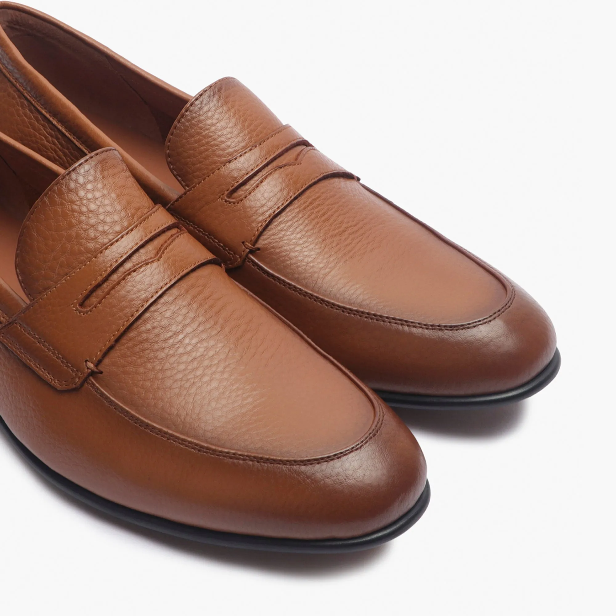 Milled Leather Penny Loafers