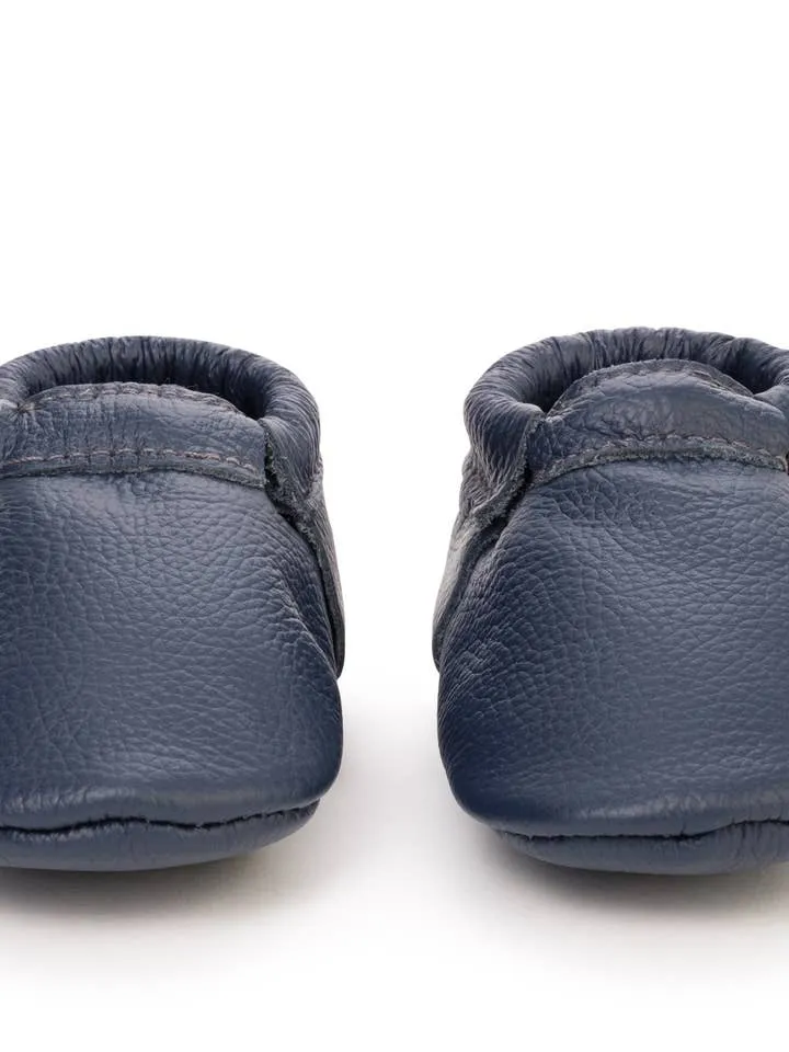 Navy Fringeless Moccasins