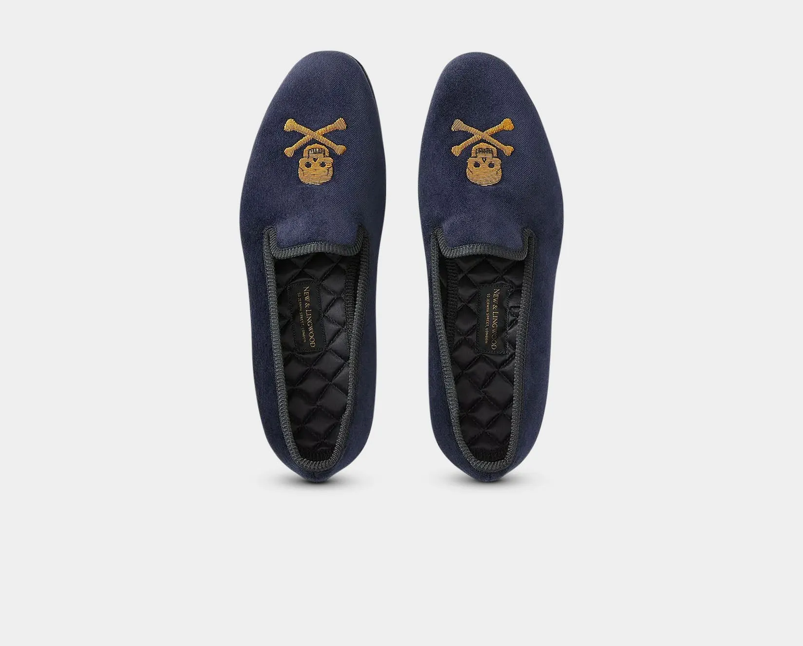 Navy Skull & Crossbones Velvet Slippers
