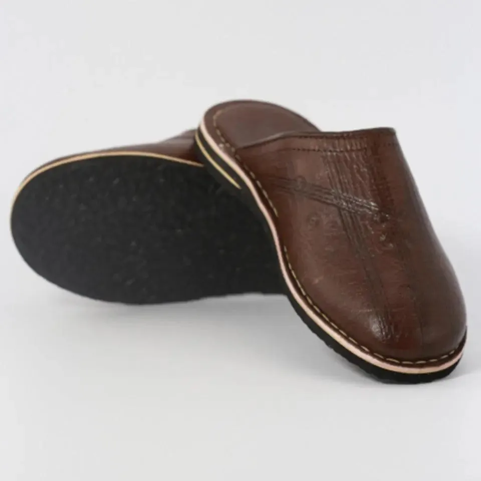 Soft Leather Slippers-Brown