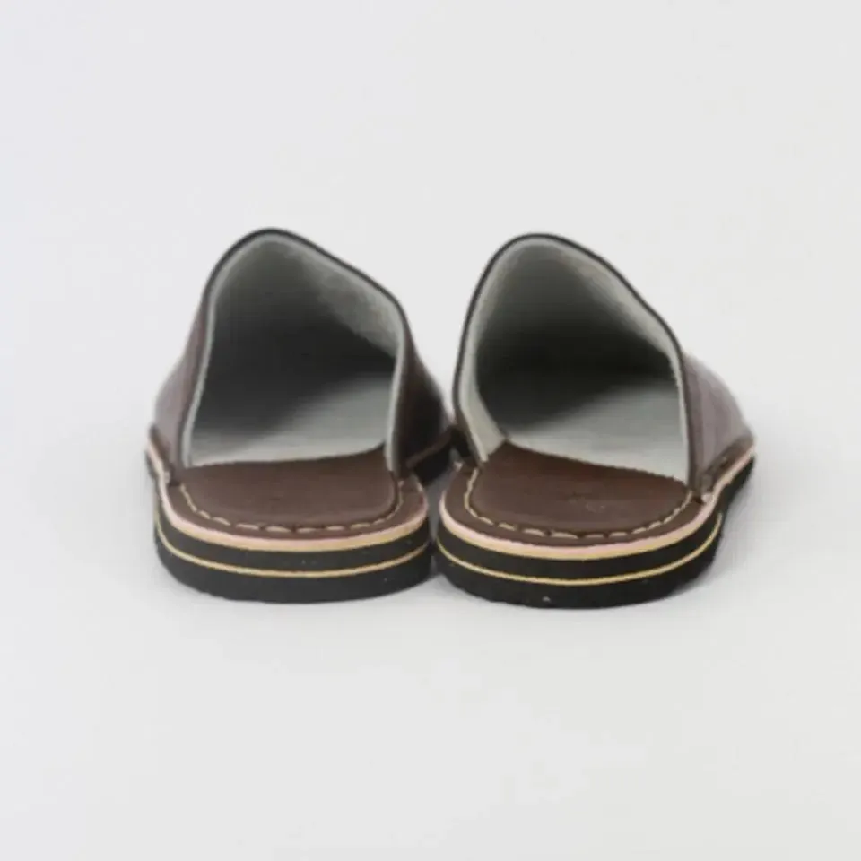 Soft Leather Slippers-Brown