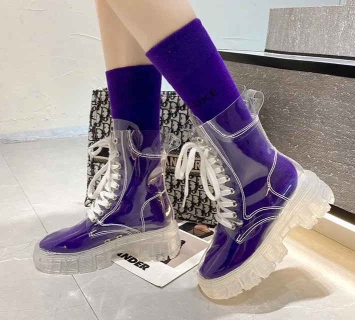 Transparent Thick Waterproof Ankle Boots