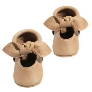 Weathered Brown Knotted Bow Baby Shoe