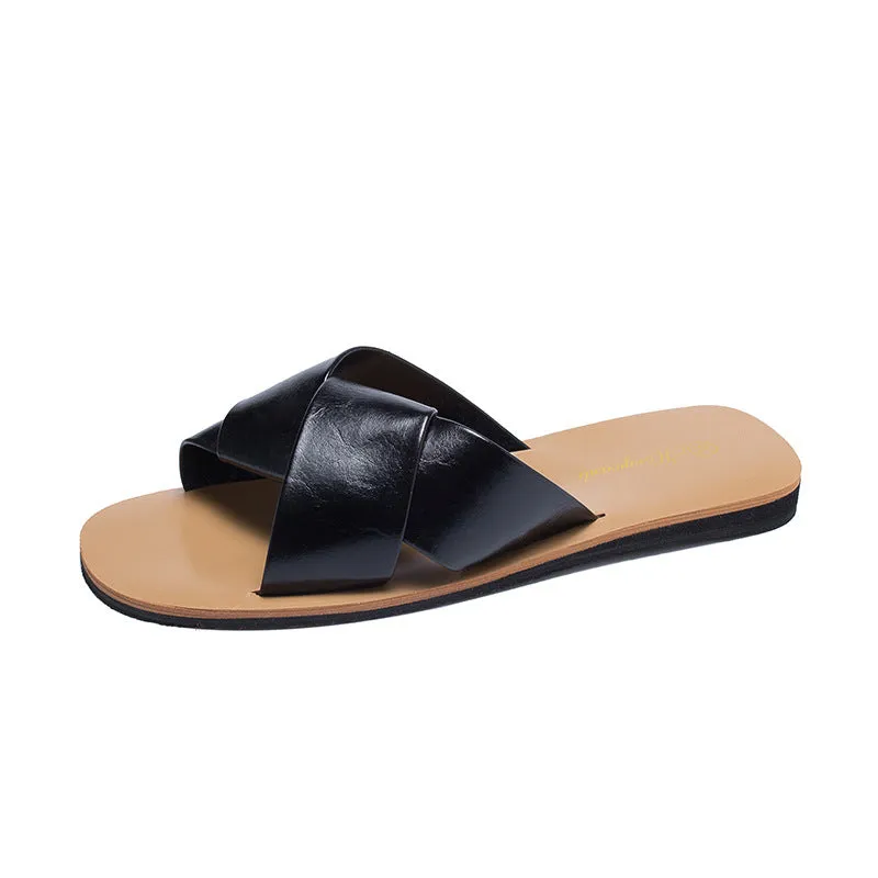 Women’s Cross Strap Flat Heel Slip On Sandals