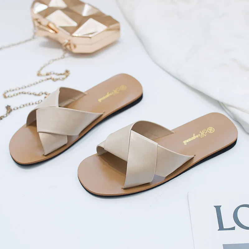 Women’s Cross Strap Flat Heel Slip On Sandals