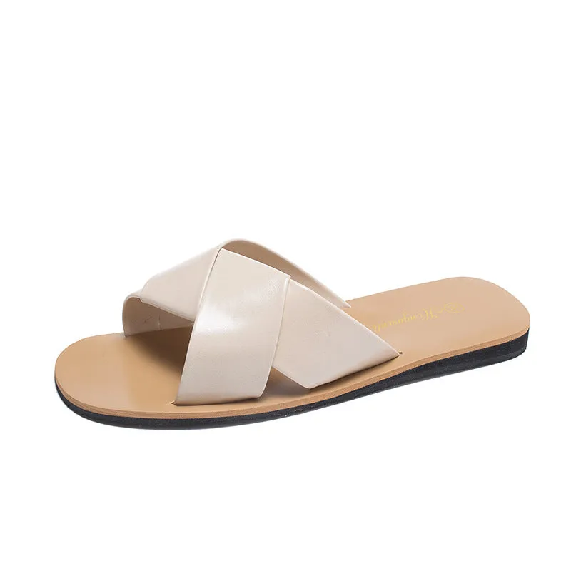 Women’s Cross Strap Flat Heel Slip On Sandals