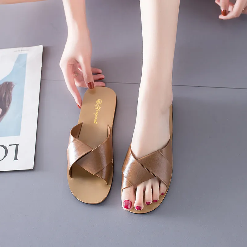 Women’s Cross Strap Flat Heel Slip On Sandals