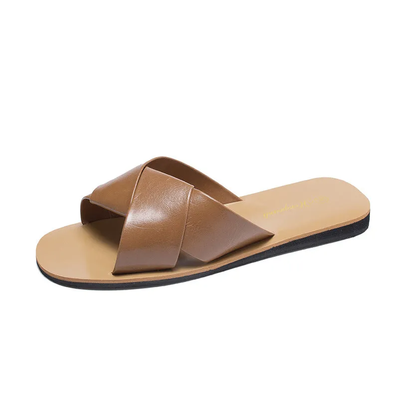 Women’s Cross Strap Flat Heel Slip On Sandals