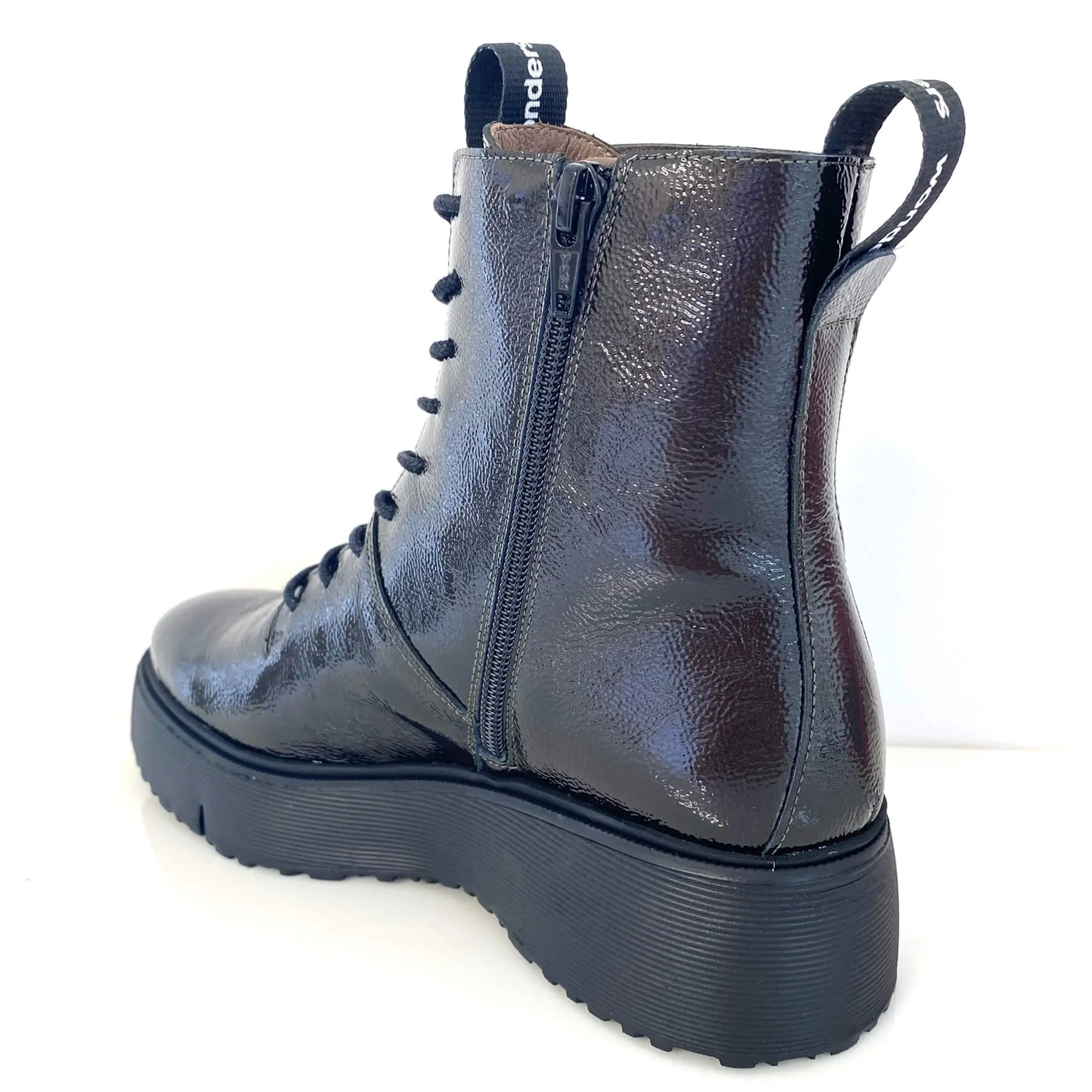Wonders Olive Patent Leather Biker Boots